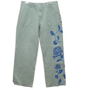 VTG 2001 Artsy Tommy Hilfiger Pants Flower Straight Wide Leg Y2K Grunge Festival